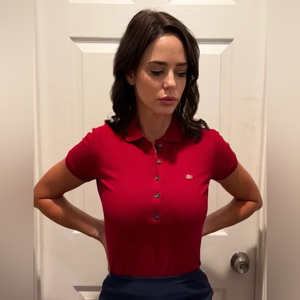 LACOSTE WOMEN'S L.12.D SLIM FIT JERSEY POLO SIZE 38 NWOT